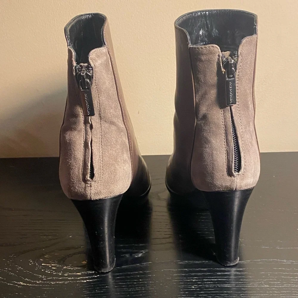 Aquatalia Reggae Two Tone Brown Leather Heeled Ankle Short Booties Size 6